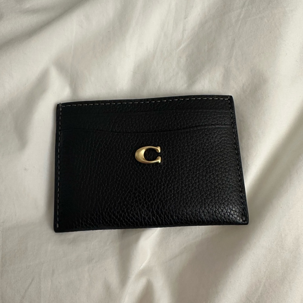 Coach Black Leather Card Holder with Gold Logo